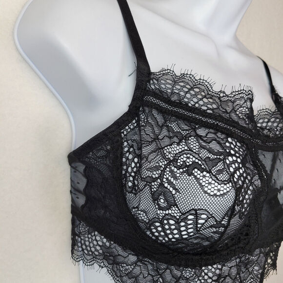 Thistle and Spire Womens Amore Lace Bra Underwire Sheer Size XS+ Black Corset - Picture 7 of 10